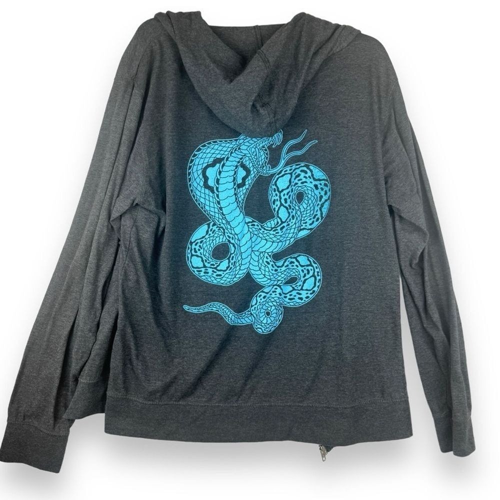 Y2K Full Zip Hoodie Mens Size Large Snake Skull Indie Sleaze Grunge Streetwear